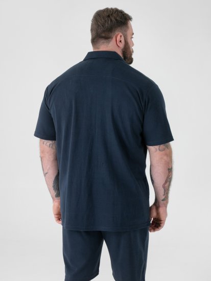 D555 Connor Stretch Cuban Collar Resort Short Sleeve Shirt Navy - Chemises - Chemises Grandes Tailles Hommes