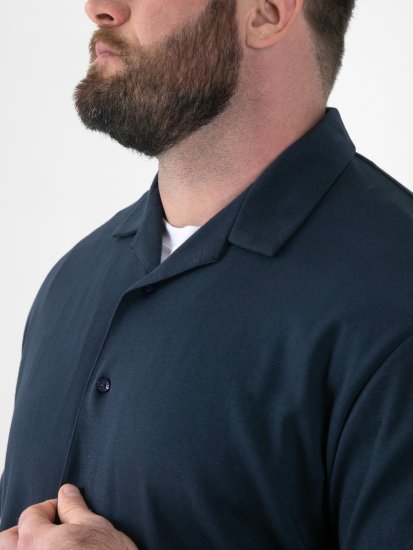 D555 Connor Stretch Cuban Collar Resort Short Sleeve Shirt Navy - Chemises - Chemises Grandes Tailles Hommes