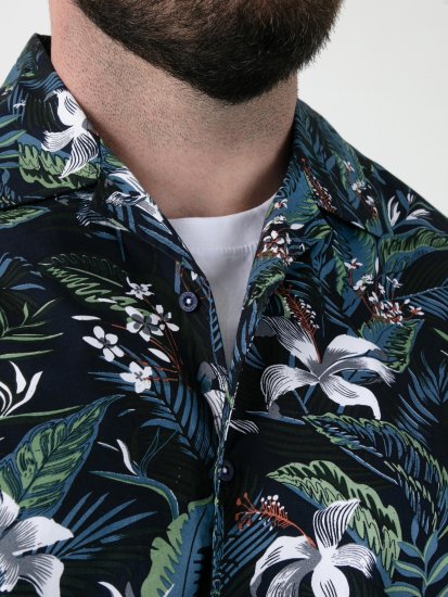 D555 Corden Hawaiian AOP Cuban Collar Resort Short Sleeve Navy - Chemises manche courte - Chemises Homme Manche Courte Grande Taille