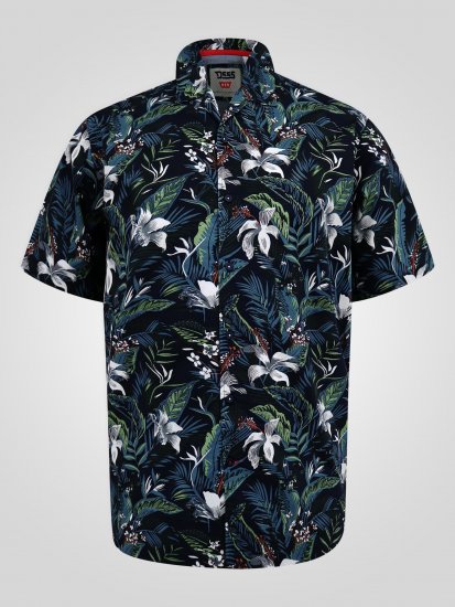 D555 Corden Hawaiian AOP Cuban Collar Resort Short Sleeve Navy - Chemises manche courte - Chemises Homme Manche Courte Grande Taille