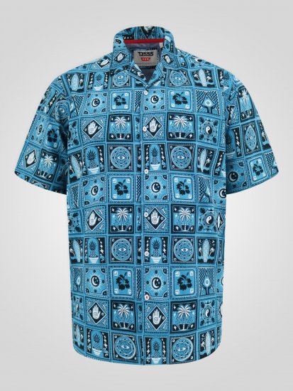 D555 Hawkins Printed Cuban Collar Resort Short Sleeve Shirt Teal - Chemises - Chemises Grandes Tailles Hommes