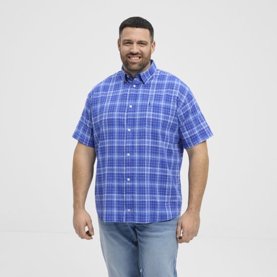 North Latitude 51145 Checked Short Sleeve Shirt Cobolt Blue - Chemises manche courte - Chemises Homme Manche Courte Grande Taille
