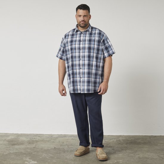 North Latitude 61115 Chemise à Carreaux Coupe Extra-Longue Bleu Marine - Chemises - Chemises Grandes Tailles Hommes