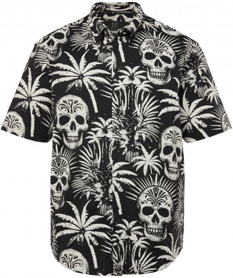 JP1880 Skull Pattern Jersey Short Sleeve Shirt Black - Chemises - Chemises Grandes Tailles Hommes