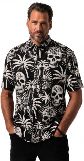 JP1880 Skull Pattern Jersey Short Sleeve Shirt Black - Chemises - Chemises Grandes Tailles Hommes