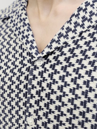 Jack & Jones Montauk Crochet Short Sleeve Shirt Navy - Chemises - Chemises Grandes Tailles Hommes