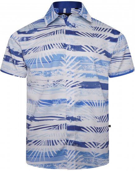 Kam Jeans 6065 Faded Leaf Short Sleeve Shirt Blue - Chemises - Chemises Grandes Tailles Hommes
