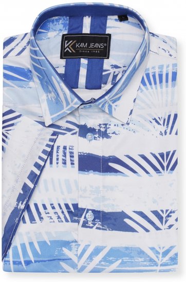 Kam Jeans 6065 Faded Leaf Short Sleeve Shirt Blue - Chemises - Chemises Grandes Tailles Hommes