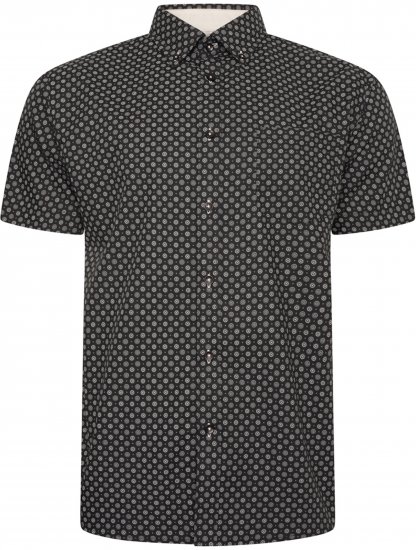 Kam Jeans 6296 All Over Geo Short Sleeve Shirt Black - Chemises - Chemises Grandes Tailles Hommes