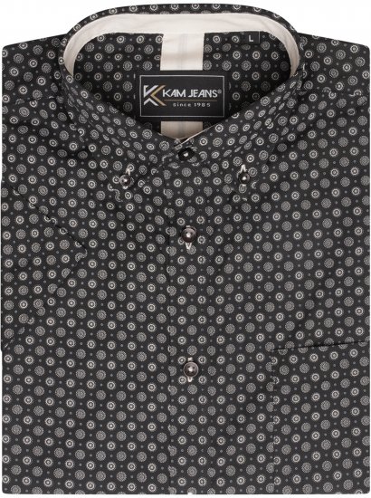 Kam Jeans 6296 All Over Geo Short Sleeve Shirt Black - Chemises - Chemises Grandes Tailles Hommes