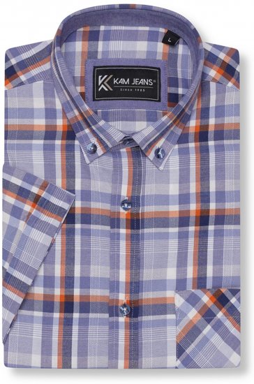 Kam Jeans 6339 Checked Short Sleeve Shirt Blue - Chemises - Chemises Grandes Tailles Hommes