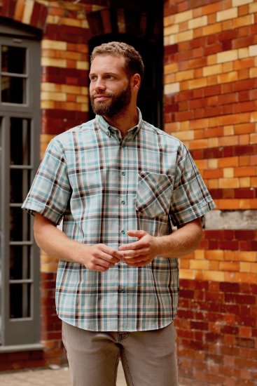 Kam Jeans 6339 Checked Short Sleeve Shirt Mineral Blue - Chemises - Chemises Grandes Tailles Hommes