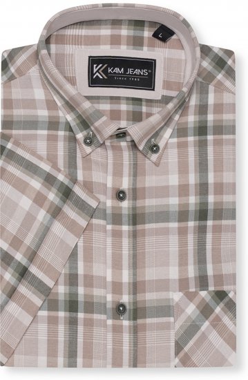 Kam Jeans 6339 Checked Short Sleeve Shirt Beige - Chemises - Chemises Grandes Tailles Hommes