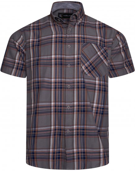 Kam Jeans 6350 Casual Checked Short Sleeve Shirt Grey - Chemises - Chemises Grandes Tailles Hommes