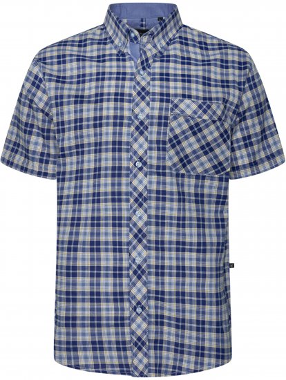 Kam Jeans 6370 Checked Short Sleeve Shirt Blue - Chemises - Chemises Grandes Tailles Hommes