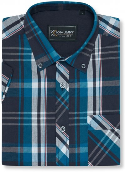 Kam Jeans 6380 Casual Checked Short Sleeve Shirt Navy - Chemises manche courte - Chemises Homme Manche Courte Grande Taille