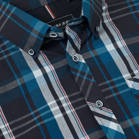 Kam Jeans 6380 Casual Checked Short Sleeve Shirt Navy - Chemises manche courte - Chemises Homme Manche Courte Grande Taille