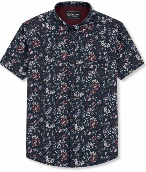 Kam Jeans 6387 Floral Print Short Sleeve Shirt Navy - Chemises manche courte - Chemises Homme Manche Courte Grande Taille