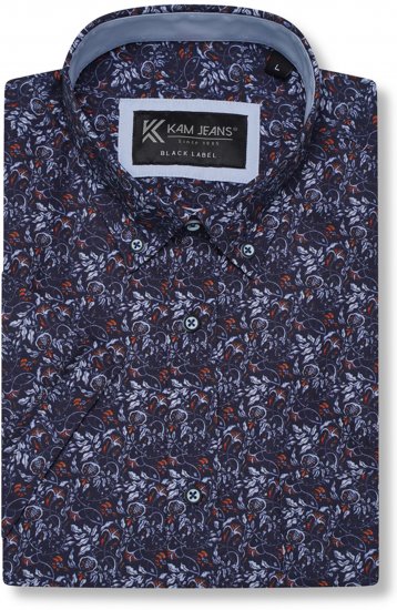 Kam Jeans P044 Premium Floral Printed Moonlight - Chemises manche courte - Chemises Homme Manche Courte Grande Taille