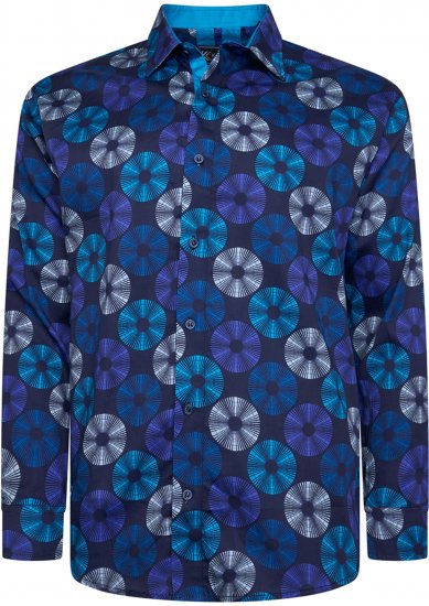 Kam Jeans 6071 Record Print Long Sleeve Shirt Navy - Chemises - Chemises Grandes Tailles Hommes