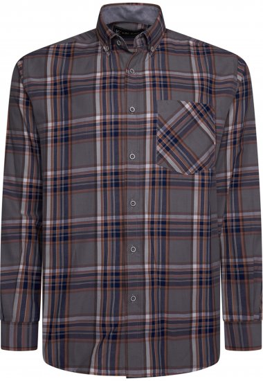 Kam Jeans 6350 Casual Gingham Check Shirt Long Sleeve Grey - Chemises - Chemises Grandes Tailles Hommes