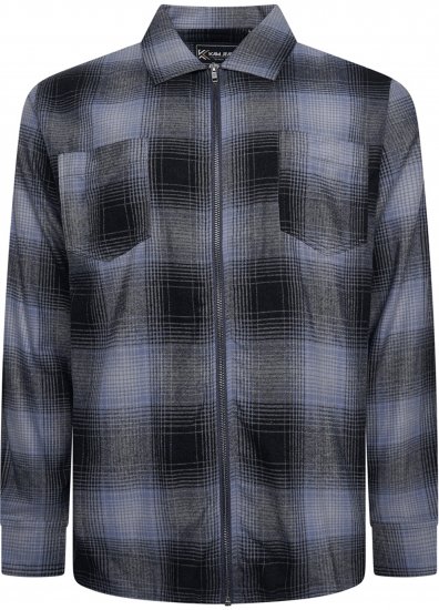 Kam Jeans 6354 Zip Through Check Shirt Charcoal - Chemises - Chemises Grandes Tailles Hommes