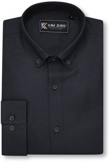 Kam Jeans 6357 Dobby Weave Shirt Black - Chemises - Chemises Grandes Tailles Hommes