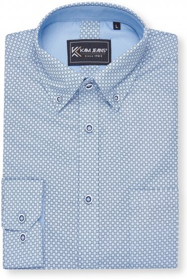 Kam Jeans 6361 All Over Geo Print Long Sleeve Shirt Sky Blue - Chemises - Chemises Grandes Tailles Hommes