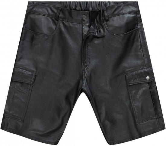 JP1880 Leather Shorts Cargo Pockets Lamb Nappa Leather Black - Shorts - Shorts hommes grande taille
