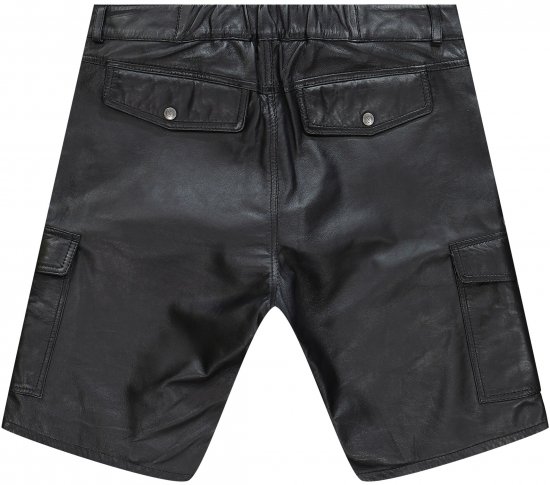JP1880 Leather Shorts Cargo Pockets Lamb Nappa Leather Black - Shorts - Shorts hommes grande taille