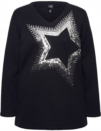 Ulla Popken Sequined Star Rolled Edge Sweater Black - Sweatshirts & hoodies - 