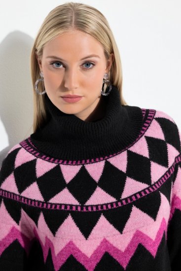 Ulla Popken Neon Alpine Pattern Long Sleeve Turtleneck Sweater Light Pink - Sweatshirts & hoodies - Sweats, hoodies et mailles douillets