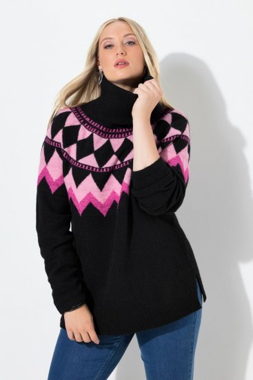 Ulla Popken Neon Alpine Pattern Long Sleeve Turtleneck Sweater Light Pink - Sweatshirts & hoodies - Sweats, hoodies et mailles douillets