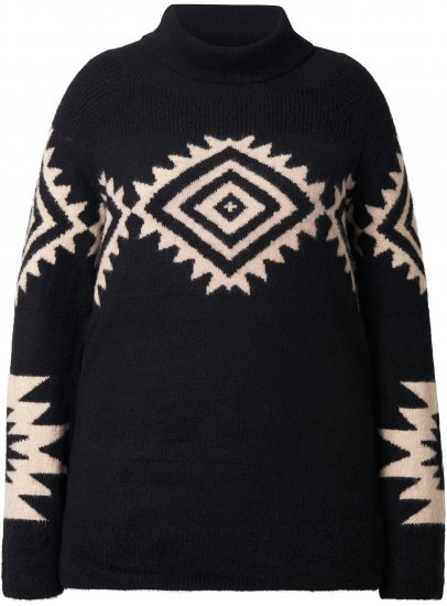 Ulla Popken Aztec Pattern Turtleneck Sweater Black - Sweatshirts & hoodies - 
