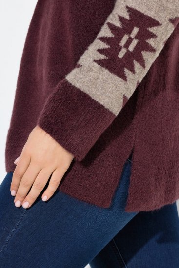 Ulla Popken Aztec Pattern Turtleneck Sweater Plum - Sweatshirts & hoodies - Sweats, hoodies et mailles douillets