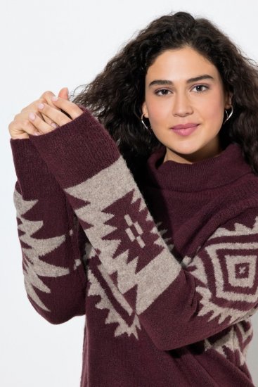 Ulla Popken Aztec Pattern Turtleneck Sweater Plum - Sweatshirts & hoodies - Sweats, hoodies et mailles douillets