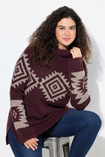 Ulla Popken Aztec Pattern Turtleneck Sweater Plum - Sweatshirts & hoodies - Sweats, hoodies et mailles douillets