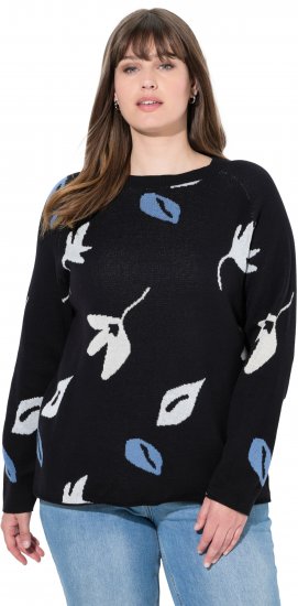 Ulla Popken Eco Cotton Leaf Pattern Long Sleeve Sweater Black - Sweatshirts & hoodies - 