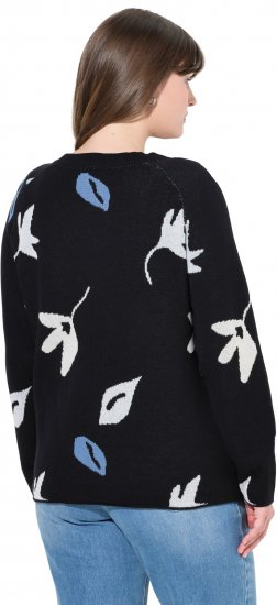 Ulla Popken Eco Cotton Leaf Pattern Long Sleeve Sweater Black - Sweatshirts & hoodies - 