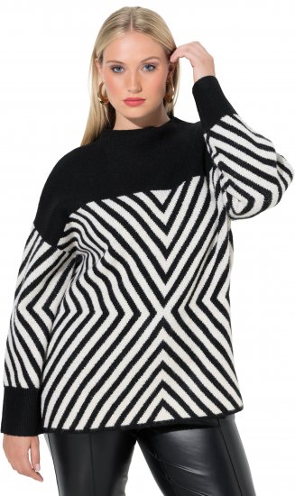 Ulla Popken Graphic Stripe Long Sleeve Turtleneck Sweater Black - Sweatshirts & hoodies - 