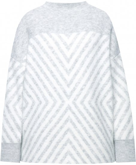 Ulla Popken Graphic Stripe Long Sleeve Turtleneck Sweater Silver Melange - Sweatshirts & hoodies - 