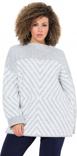 Ulla Popken Graphic Stripe Long Sleeve Turtleneck Sweater Silver Melange - Sweatshirts & hoodies - 