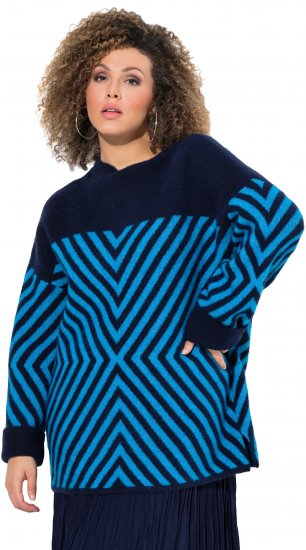 Ulla Popken Graphic Stripe Long Sleeve Turtleneck Sweater Navy - Sweatshirts & hoodies - 