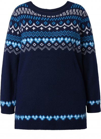 Ulla Popken Norwegian Style Pastel Tone Long Sleeve Sweater Ink Blue - Sweatshirts & hoodies - 