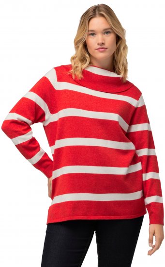 Ulla Popken Stripe Fine Knit Turtleneck Sweater Light Red - Sweatshirts & hoodies - 