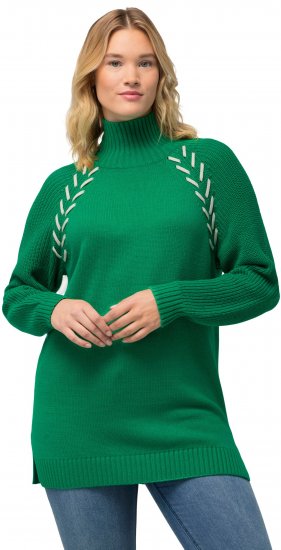 Ulla Popken Contrast Braid Turtleneck Sweater Emerald Green - Sweatshirts & hoodies - 