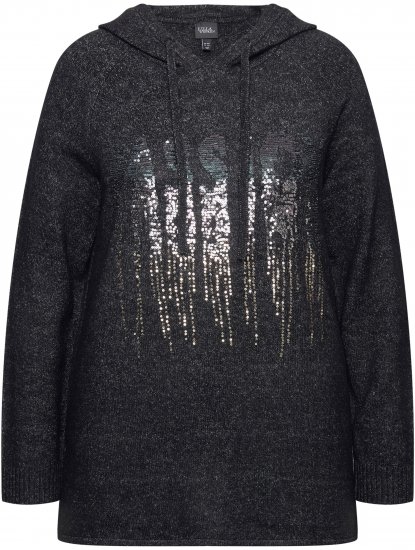 Ulla Popken Sequined Knit Long Sleeve Hoodie Black - Sweatshirts & hoodies - 