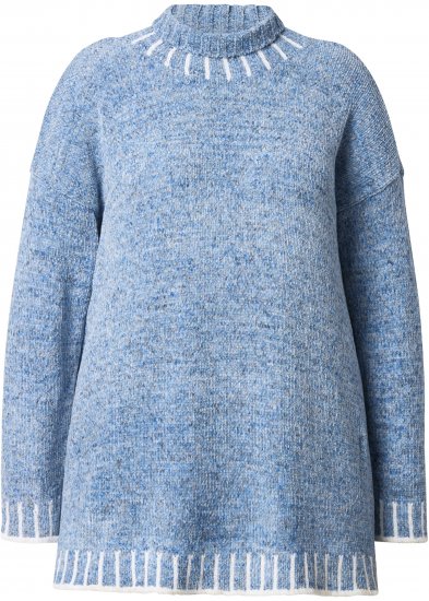 Ulla Popken Blanket Stitch Oversized Turtleneck Sweater Dove Blue - Sweatshirts & hoodies - 