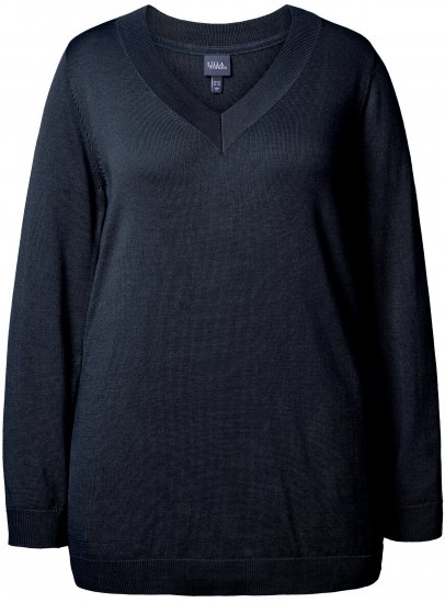 Ulla Popken Soft Fine Knit Pullover V-Neck Sweatshirt Marine - Sweatshirts & hoodies - 