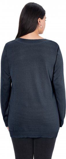 Ulla Popken Soft Fine Knit Pullover V-Neck Sweatshirt Marine - Sweatshirts & hoodies - 